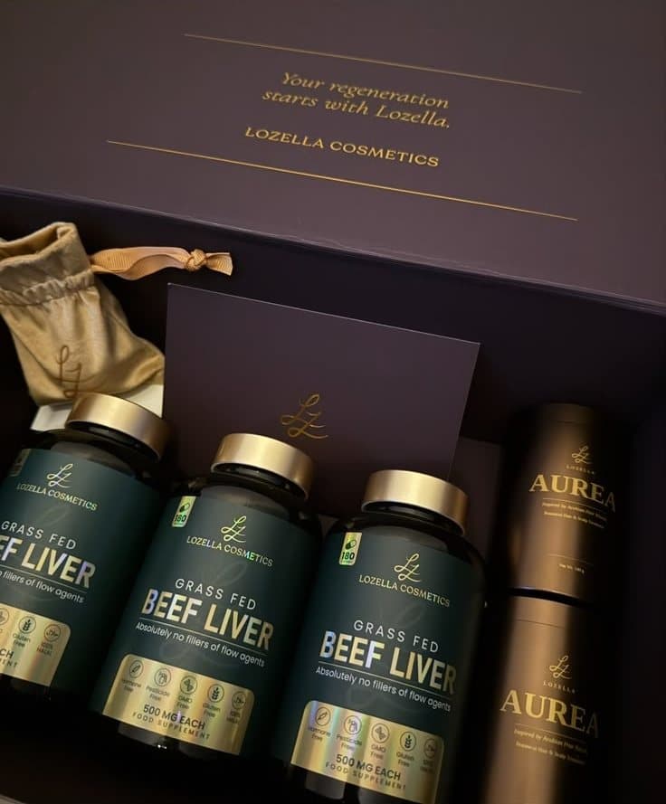 Geopende Lozella-geschenkdoos met Grass-Fed Beef Liver en Aurea